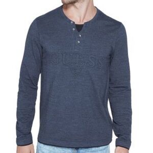GUESS Reese Logo Marled Henley Long Sleeve Shirt